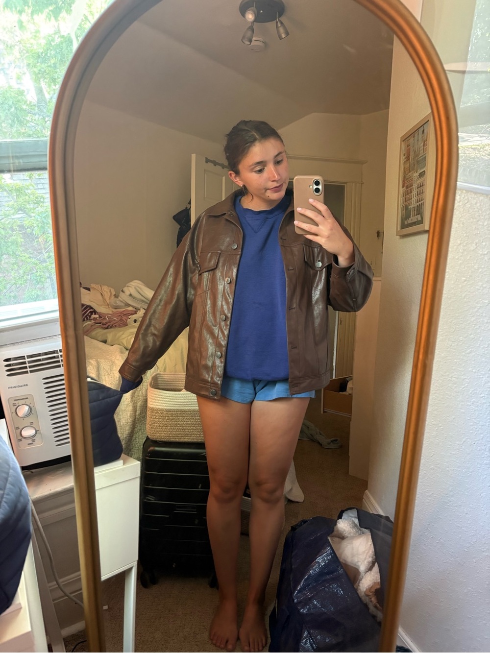 Brown Leather Button-Up Jacket - Women's Oversized Coat
